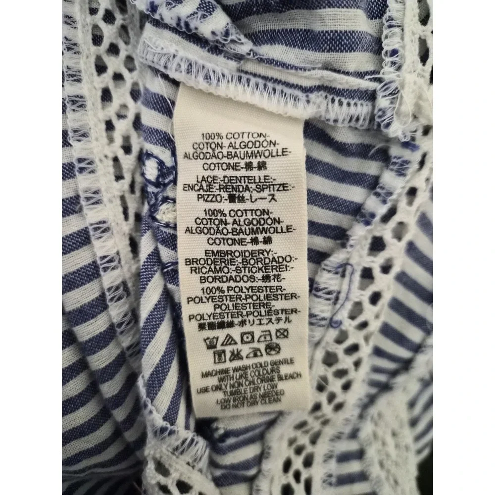 Free People Sunny Day Dress L Blue White Stripe Embroidered Cotton Boho Mini